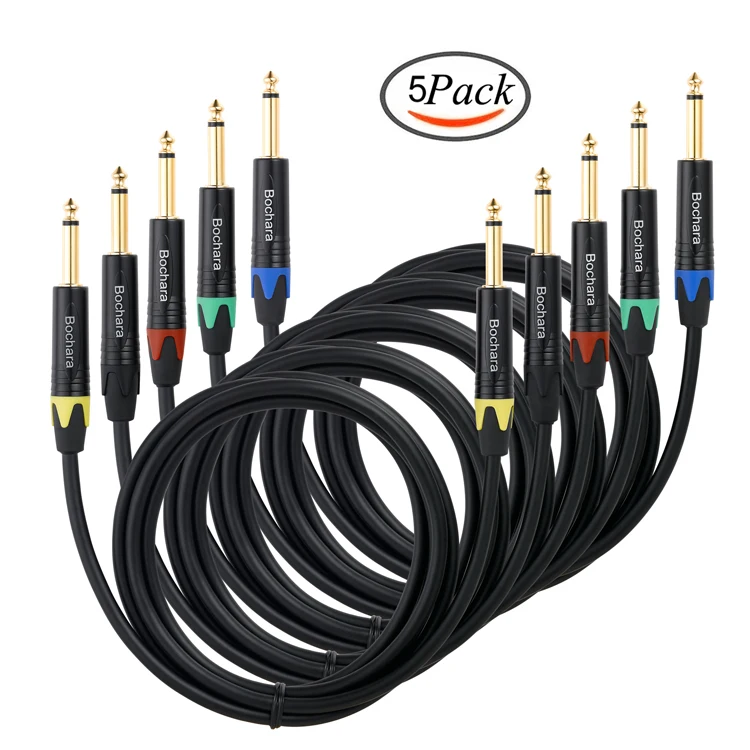 1-4-Inch-6.35mm-TS-to-6.35mm-TS-Guitar-Instrument-Cable-OFC-Audio-Cable-FoilBraided-Shielded-5Pack