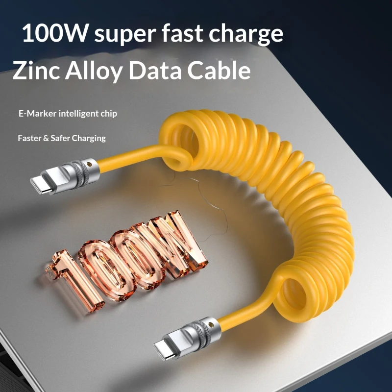 100W-Fast-Charging-Spring-Retractable-USB-C-to-Type-C-Data-Cable-with-Data-Transfer-for-Mobile-Phone-Tablet-Car