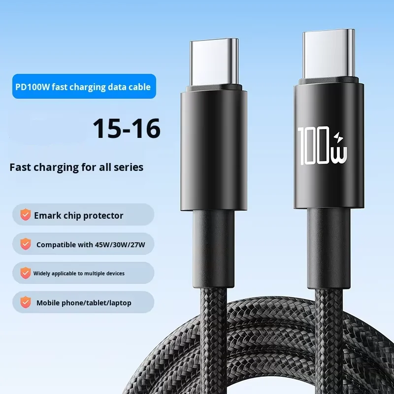 100W-Mark-Dual-Type-C-USB-3.0-Fast-Charging-Cable-2M-Nylon-for-Mobile-Phone-Camera-Barcode-Scanner-Car-Printer-Computer-Earphone
