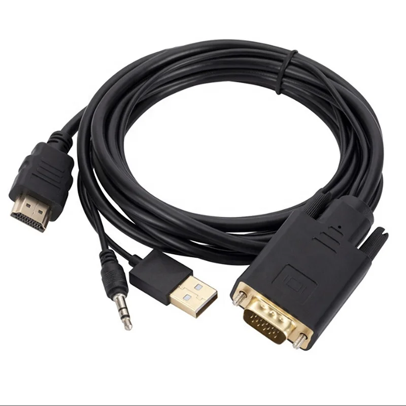 1080P-HD-VGA-to-Male-Adapter-Cable-with-Built-in-Audio-PVC-Jacket-Multi-Length-for-Computer-Monitor-Projector-TV