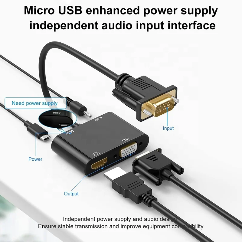 1080P-Resolution-2-in-1-VGA-Male-to-HDMI-VGA-Female-Video-Splitter-Converter-Adapter-Cable-With-Audio-and-Micro-USB-Power-Cable