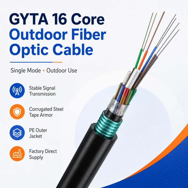 16-Core-GYTA-Outdoor-Single-Mode-Fiber-Optic-Cable-G652D-Armored-Communication-Optical-Wire-Corrugated-Aluminum-Tape-PE-Sheath