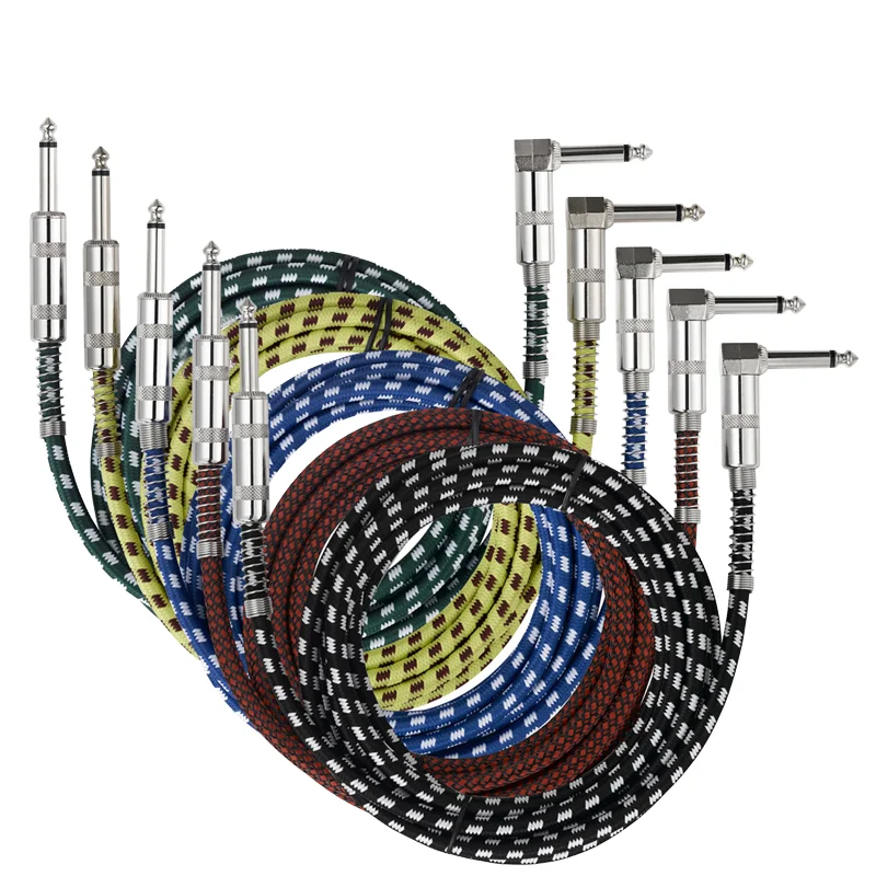 1M-2M-3M-5M-10M-Braided-Angel-to-Straight-6.35mm-1-4-Inch-TS-Jack-Instrument-Bass-Pedal-Patch-Guitar-Cable