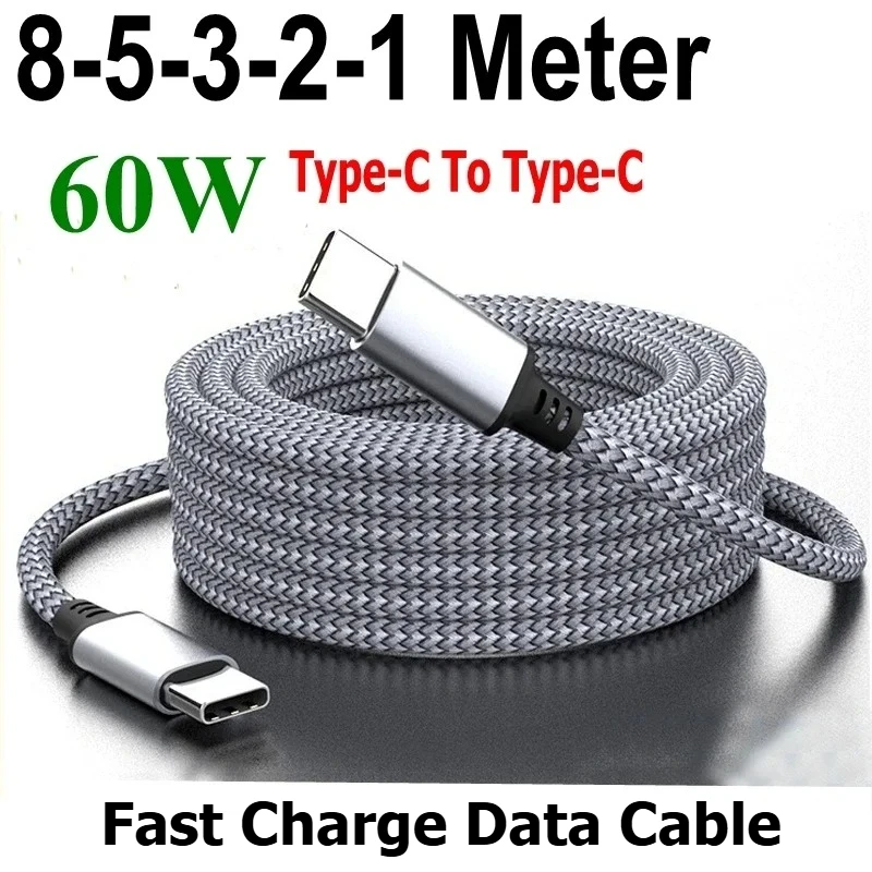 1M-2M-3M-5M-8M-Universal-Extended-Nylon-Braided-PD-Data-Cord-60W-Type-C-Type-C-Pure-Copper-Fast-Charge-Cable-for-Camera-OnePlus