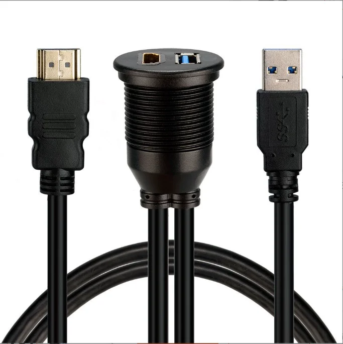 1M-2M-Waterproof-HDMI-Extension-Cable-Male-Female-Flush-Panel-Mount-USB-3.0-2.0-Black-PVC-for-Car-Dashboard-1080P