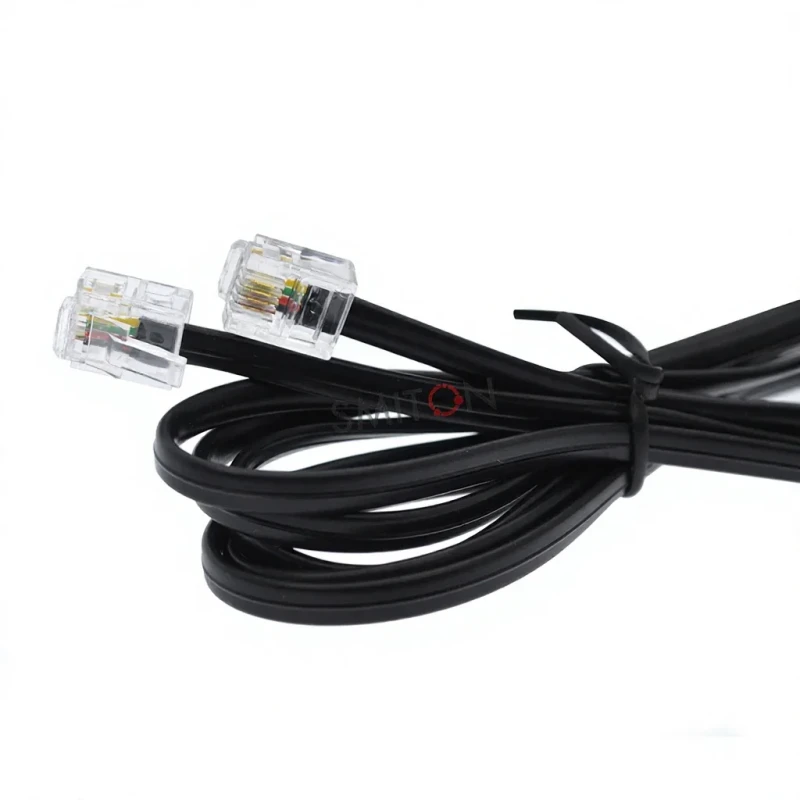 1m-Black-RJ11-6P4C-Telephone-Cord-4-Core-Straight-Line-Flat-Cable-with-PVC-Jacket-6P4C-Copper-Telephone-Cord