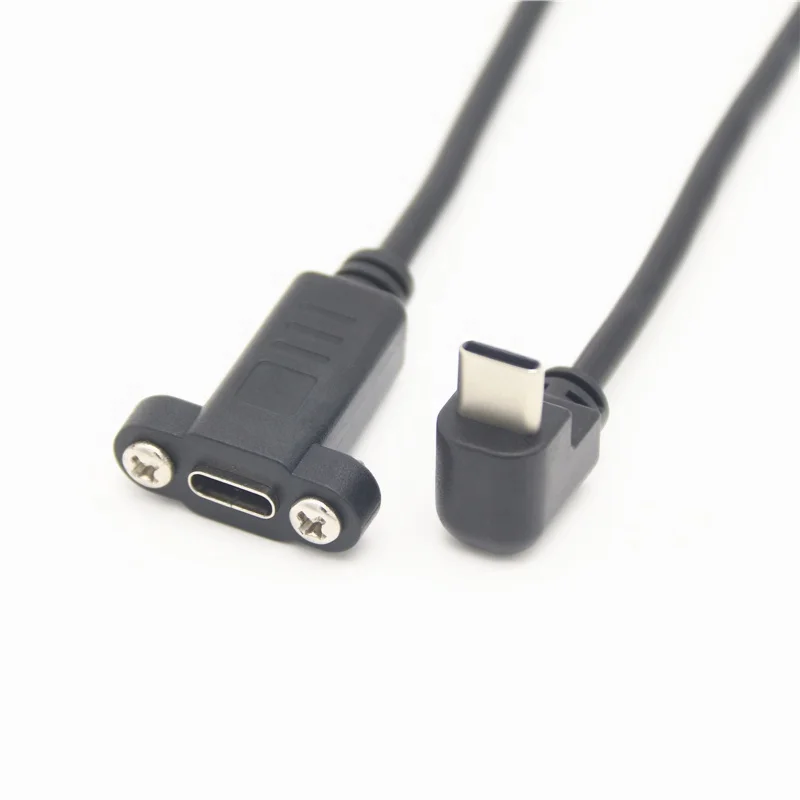 1m-USB2.0-90-Degrees-Right-Angle-USB-Type-C-Extension-Cable-with-Panel-Mount-Holes