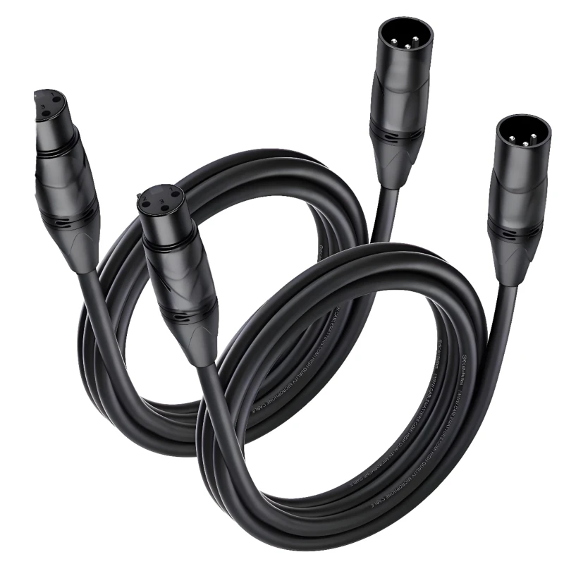 2-Pack-3m-Premium-OFC-Microphone-PVC-Black-1080p-Audio-Video-Cables-XLR-XLR-Camera-Computer-Male-Female