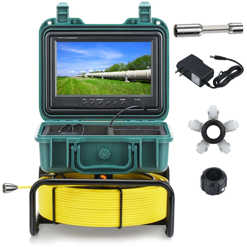 23mm-Lens-50M-1080P-CMOS-H.265-Sewer-Drain-Camera-IP68-DVR-16GB-Pipeline-Industrial-Endoscope-WIFI-Keyboard-9inch-Underwater