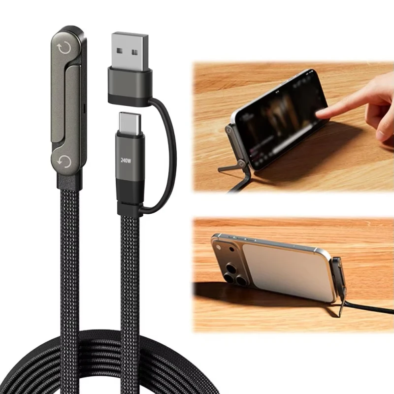 240W-Braided-Fast-Charge-Cable-USB-CUSB-A-Cord-Durable-Foldable-Charger-Adapter-for-Data-Transfer-Adjustable-Phone-Stand