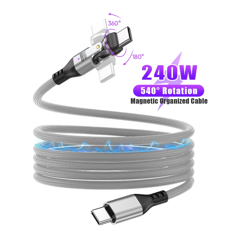 240W-USB-C-Data-Cable-5A-Fast-Charging-480Mbps-Data-Transfer-Rotational-Connector-Nylon-Braided-Self-Winding-Cable