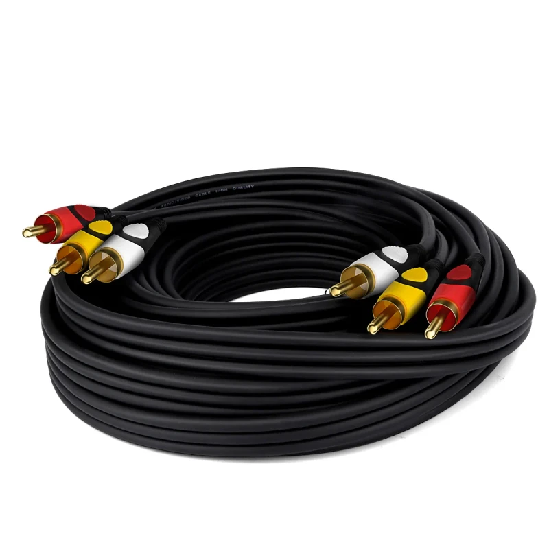 25m-High-Quality-Black-Bare-Copper-Shielded-Home-Theater-Audio-Video-RCA-Cable