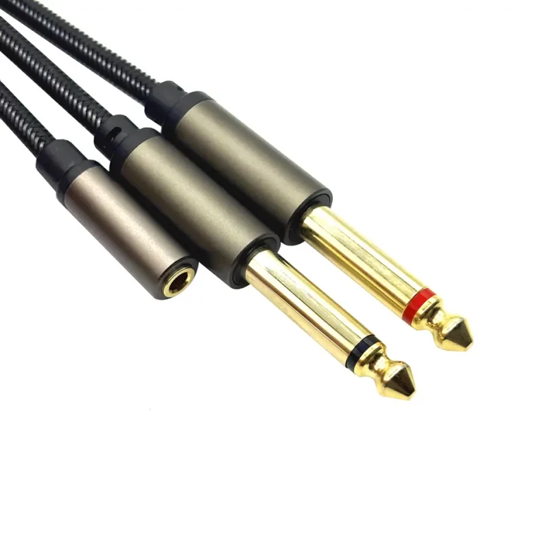3.5mm-Dual-1-4-Inch-Audio-Splitter-Cable-Gold-Plated-1-8-TRS-Female-6.35mm-TS-Mono-Male-Plug-Braided-Stereo-Video-Audio-Cables