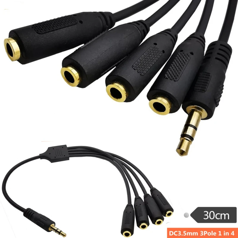 30cm-3.5mm-to-4-Port-Stereo-Video-Data-Transmission-Audio-Cables-Audio-Cable-Male-to-Male-Headphone-Splitter-Jack