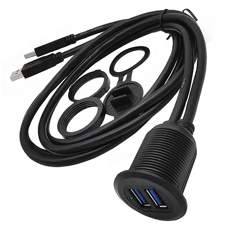 3ft-USB-Cable-3.0-Dual-Waterproof-Front-Panel-Mount-Extension-Cable-with-LED-for-Car-Boat-Motorcycle