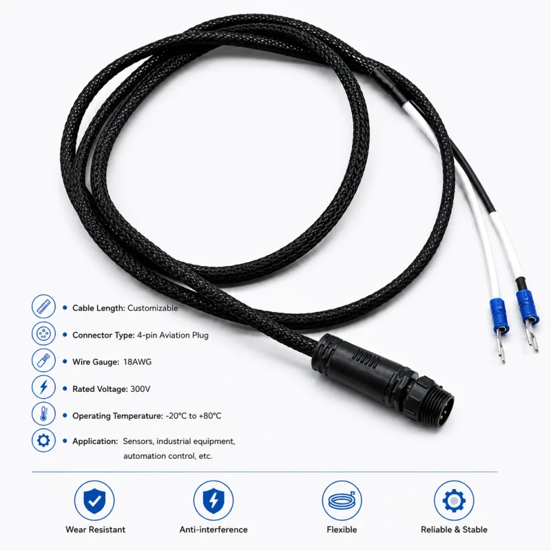 4-Pin-Waterproof-Aviation-Connector-Braided-Sleeve-Spade-Terminal-Wire-Harness-Cable-Assembly-For-Power-Supply