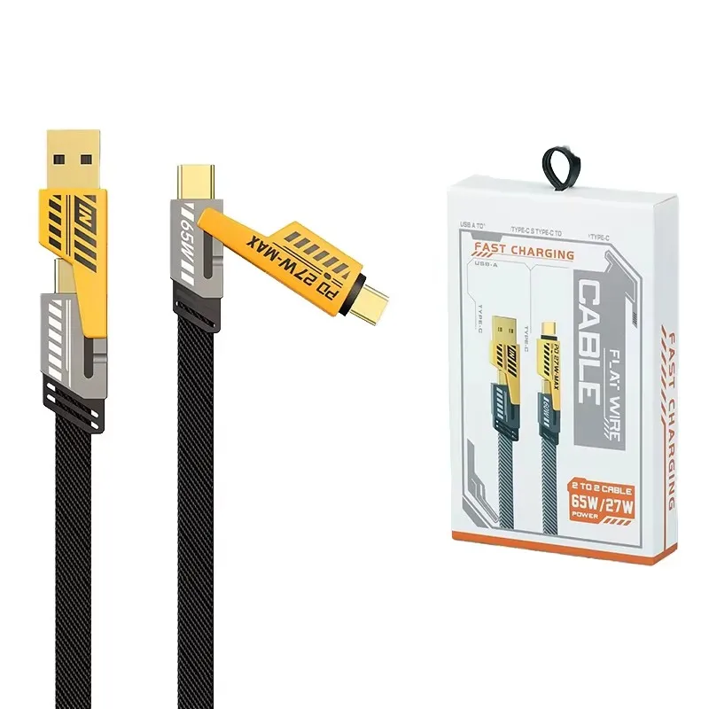 4-in-1-PD-27W-65W-6A-Fast-Charging-Nylon-Flat-Braided-Type-C-USB-Data-Cable-for-Phone