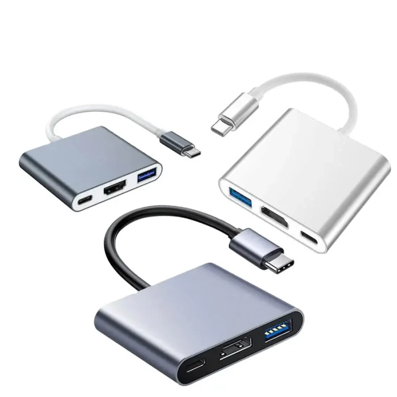 4K-3-in-1-Type-C-Hub-Adapter-Multi-Port-USB-3.0-Gold-Plated-HDTV-Dock-PVC-Jacket-Audio-Video-Cables-for-Microphone