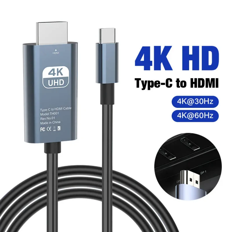 4K-30Hz-HDTV-Adapter-USB-C-to-HD-Coaxial-Converter-Cable-Gold-Plated-PVC-Jacket-Non-Shielded-for-DVD-Player-Phones-Laptops-2M