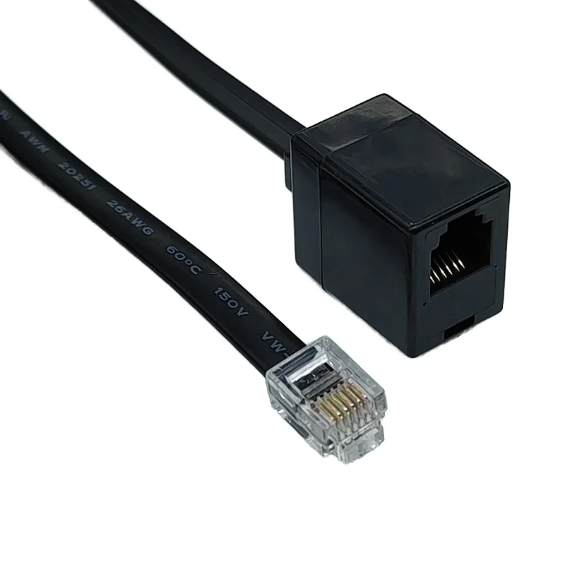 6P6C-RJ12-Male-to-Female-Copper-Flat-Telephone-Extension-Communication-Cable