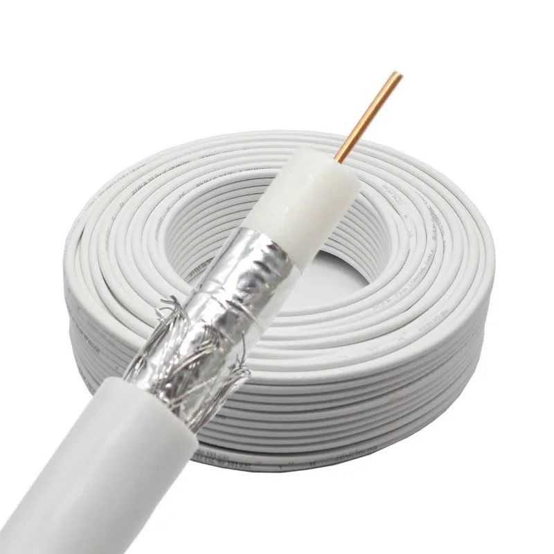 75-Ohm-Double-Shielded-RG6-Coax-Cable-with-White-Color-Jacket-Flexible-Low-Loss-Copper-Communication-Cable