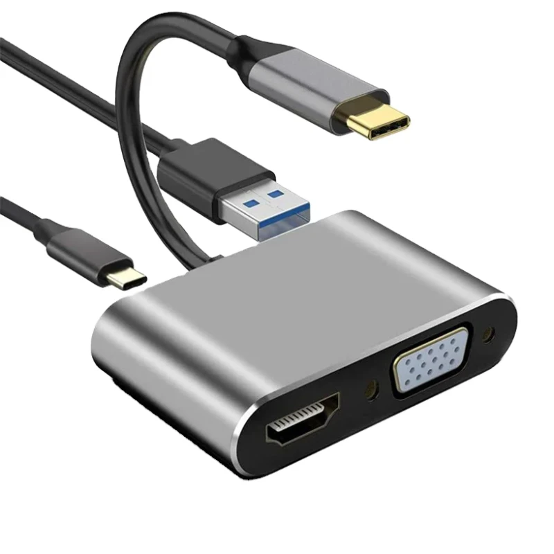 Aluminium-Alloy-USB-C-to-VGA-USB-3.0-PD-100W-4K-4-in-1-Adapter-for-Projector-with-Audio-Video-Cables