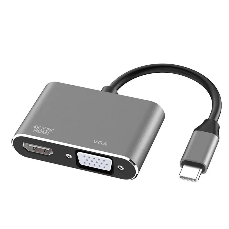 Aluminum-Alloy-Shell-Type-C-Adapter-VGA-Converter-Cable-HDTV-USB-C-Hub-Combo-PVC-Jacket-Braid-Projector-Audio-Video-4K-Computer