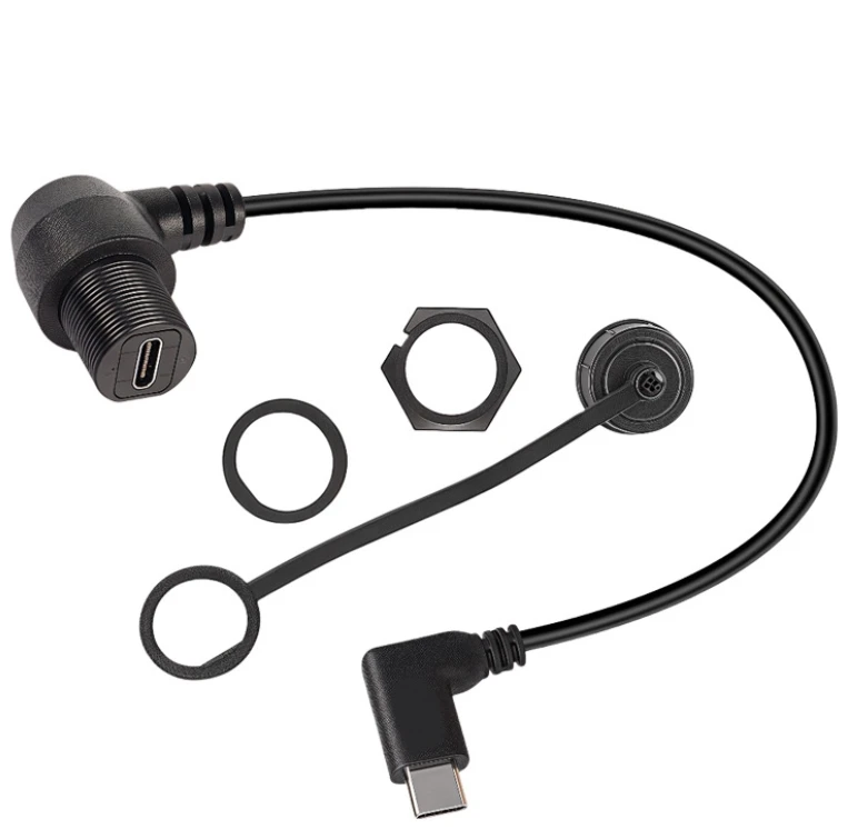 Black-90-Degree-Car-Panel-Mount-USB-C-Male-to-Female-Cable-with-Waterproof-Cover-up-Down-Left-Right-Angled-USB-C-Extension-Cable