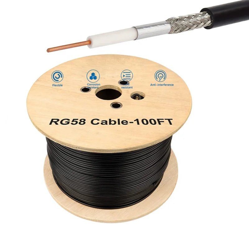 Black-Coaxial-Cable-100-Meters-RG58-Communication-Cable