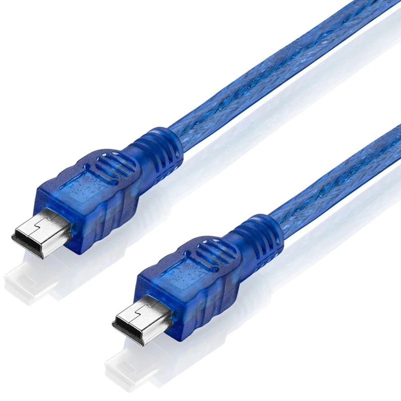 Bochara-Mini-5Pin-Male-to-Mini-5Pin-Male-Data-Cable-Dual-ShieldingFoilBraided-for-Car-GPS-AUX-IN-Transparent-Blue