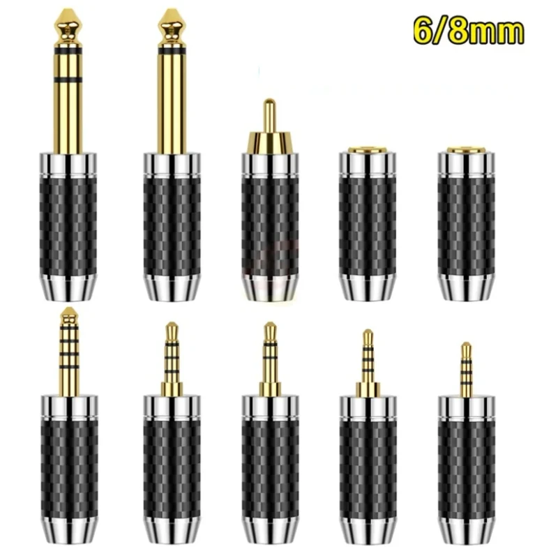 Carbon-Fiber-Gold-Plated-2.5mm-3.5mm-4.4mm-6.35mm-RCA-Audio-Video-Plug-for-6mm-or-8mm-Cable