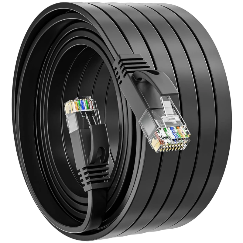 Cat6-Black-Network-Cable-32AWG-Solid-BC-Conductor-PVC-UTP-RJ45-8P8C-Ethernet-Communication-Indoor-5m-Flat-ROSH
