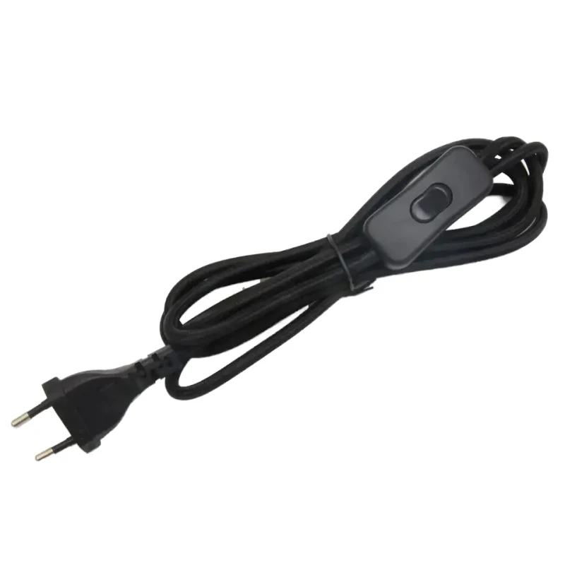 Custom-Length-EU-Plug-Stripped-Ends-AC-Cable-Kit-Black-Lamp-Cord-Molded-Switch-Home-Appliance-Power-Extension-Cords