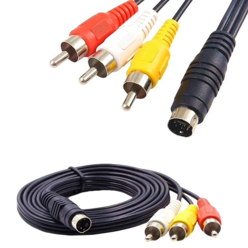 Custom-S-Video-Mini-DIN-4Pin-to-3RCA-Male-AV-Power-Cable-with-Twisted-Pair-Coaxial-PVC-Jacket-for-Monitor-Speaker-Use