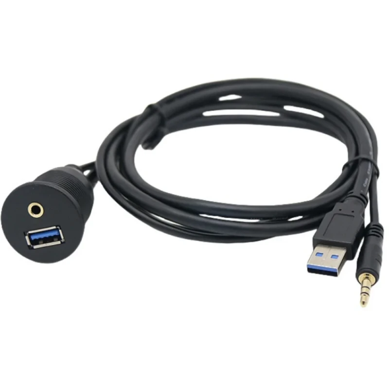DC3.5mm-USB-3.0-Twisted-Pair-Male-to-Female-AUX-Panel-Flush-Mount-Waterproof-PVC-Jacket-Cable