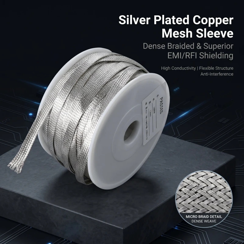 Dense-Silver-Plated-Copper-Braided-Sleeve-EMI-Shielding-Vibration-Protection-2mm-for-HiFi-Audio-Power-Cable