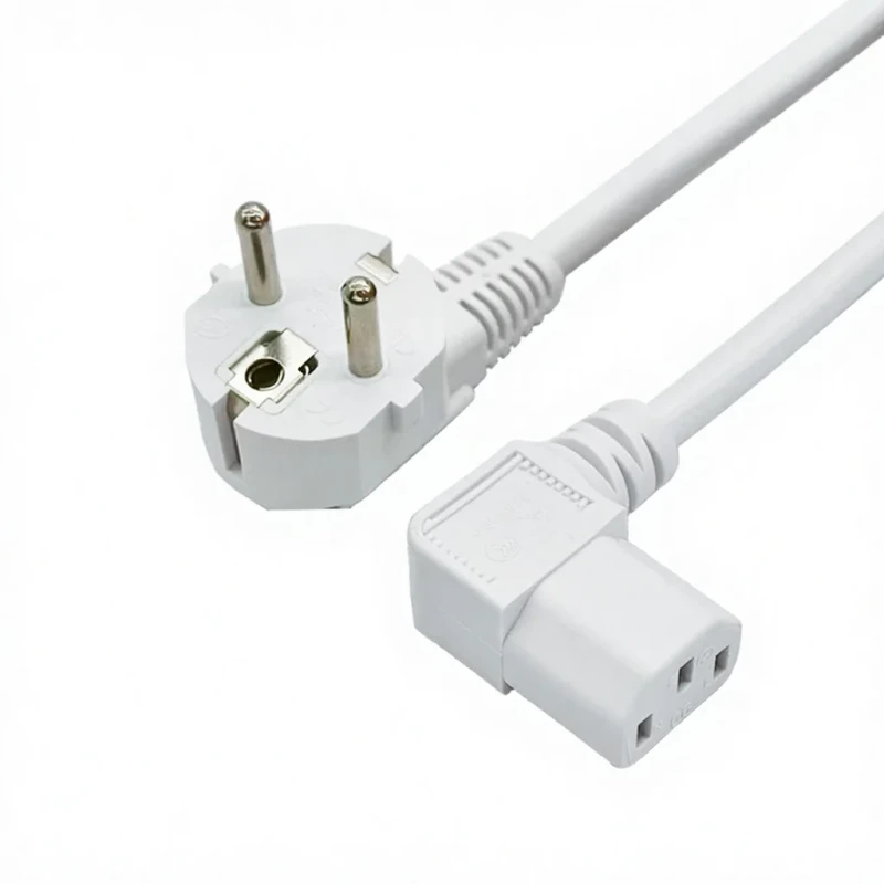 EU-1.20M-4ft-White-Power-Cable-Angled-IEC-C13-3-Pin-Plug-16A-250V-Euro-Plug-Extension-Cord