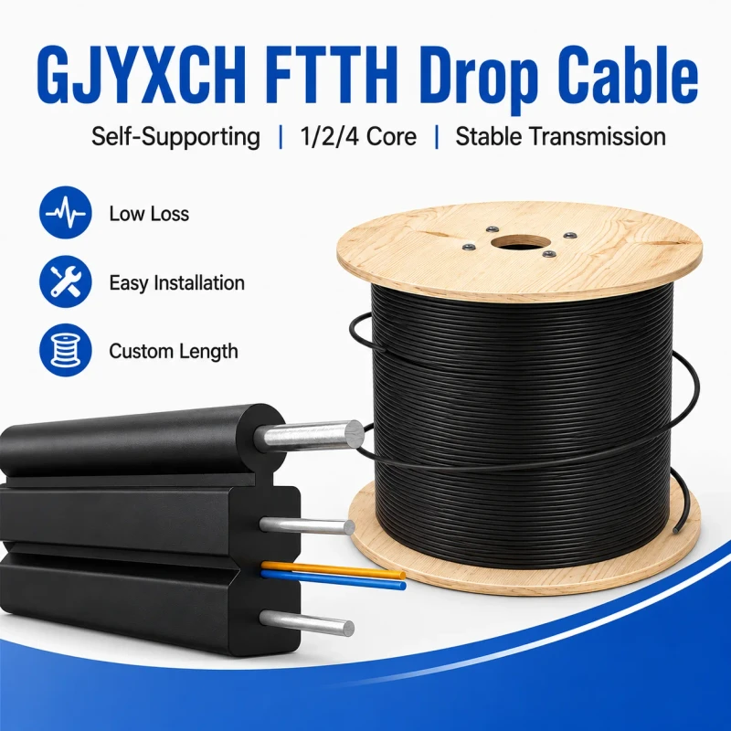 FTTH-Drop-Cable-Single-Mode-1-Core-G657A1-Butterfly-Fiber-Optic-Drop-Cable-GJYXCH