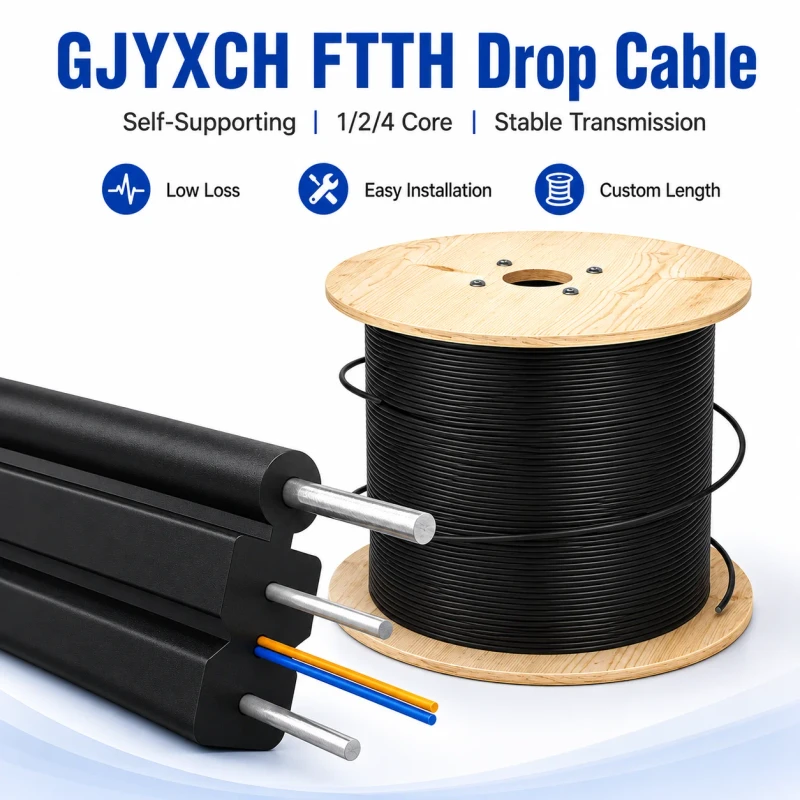 FTTH-Drop-Cable-Single-Mode-1-Core-Steel-Wire-Strength-Member-Fiber-Drop-Cable-GJYXCH-1