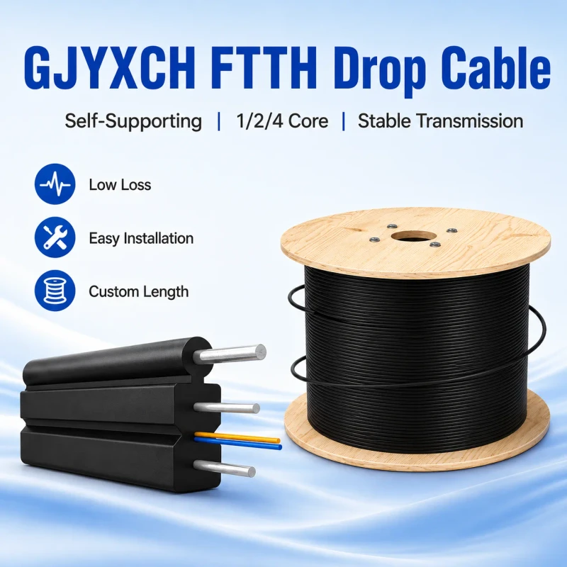 FTTH-Drop-Cable-Single-Mode-2-Core-G657A2-Butterfly-Fiber-Optic-Drop-Cable-GJYXCH