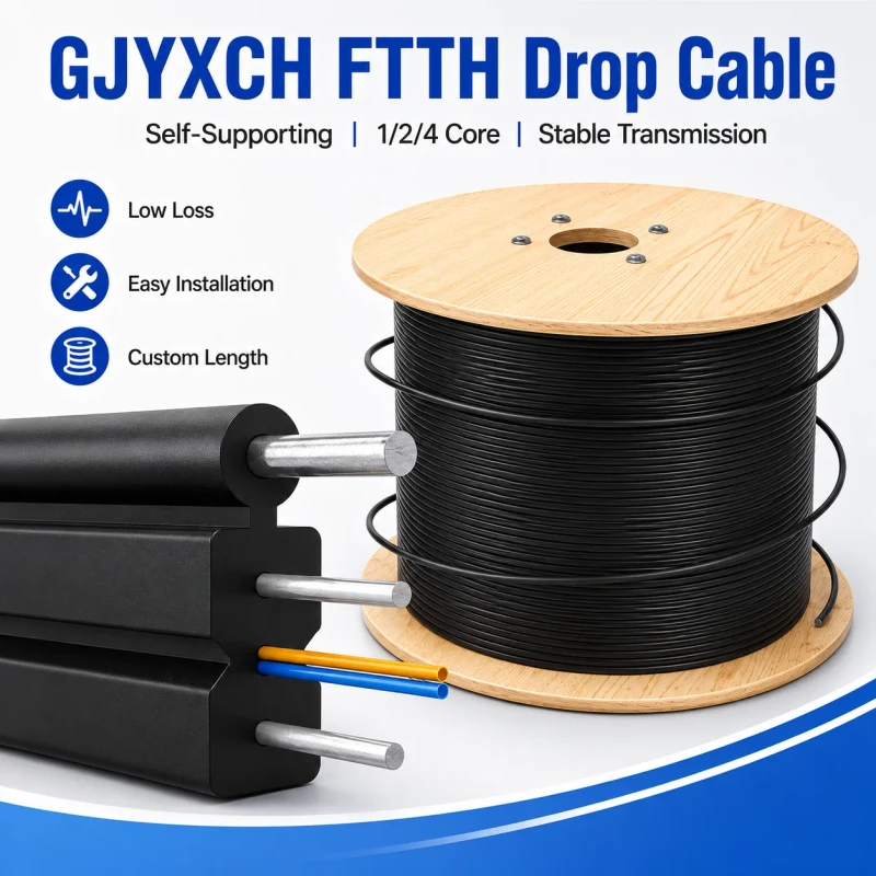 FTTH-Drop-Cable-Single-Mode-2-Core-LSZH-Butterfly-Fiber-Optic-Drop-Cable-for-Network-GJYXCH