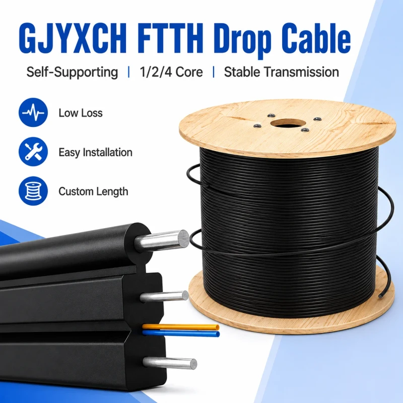 FTTH-Drop-Cable-Single-Mode-2-Core-LSZH-Distribution-Fiber-Optic-Drop-Cable-GJYXCH