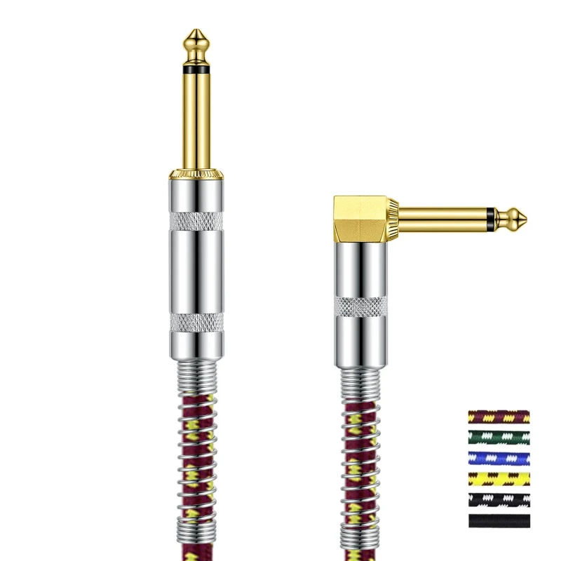 Factory-OEM-6.35mm-Gold-Plated-Plug-Musical-Instrument-TS-Guitar-Audio-Cable-Electric-Guitar-Cable-Tweed-Guitar-Cable