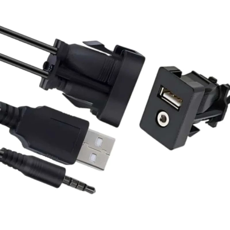 Flush-Panel-Mount-USB-AUX-Ports-USB-2.0-3.5mm-Male-Female-Twisted-Pair-Coaxial-Waterproof-PVC-Jacket-Cable-for-Car-Audio