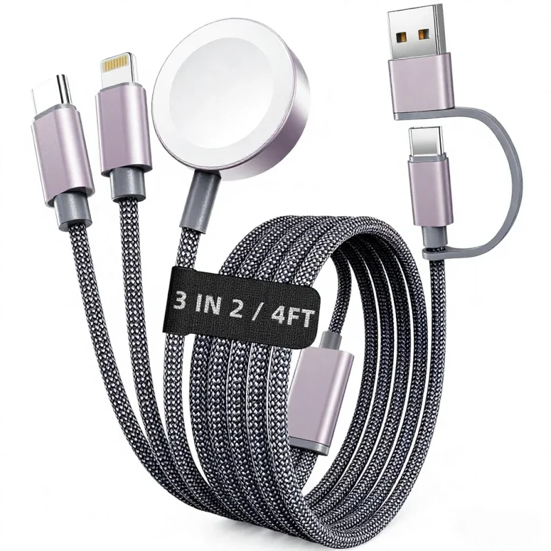 For-Watch-and-iPhone-3-in-2-Multi-Charging-Cable-Aluminum-and-Nylon-USB-A-USB-C-Connectors-for-Travel-Camping-Cruising-and-Car-Use