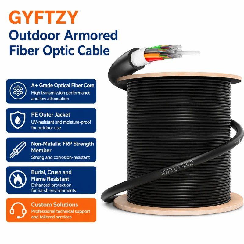GYFTY53-Non-Metallic-Armored-Single-Mode-Outdoor-Optical-Fiber-Cable-Double-Sheath-Underground-Line-for-Data-Communication