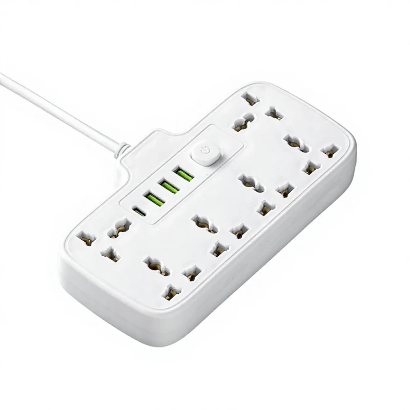 Global-Universal-Plugs-and-Sockets-with-0.1M-2M-Extension-Leads-Featuring-6-AC-Power-Outlets-3-USB-A-Ports-1-Type-C-Port