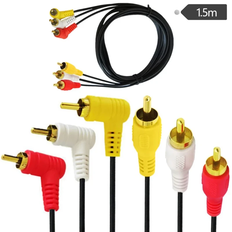 Gold-Plated-3RCA-90-Degree-Right-Angle-Audio-Video-Patch-Cord-Male-to-Male-Composite-Video-Audio-Cable