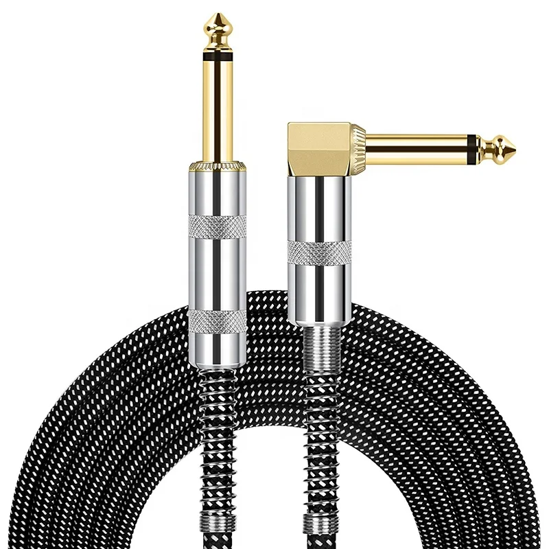 Gold-Plated-Connector-Professional-Low-Noise-6.35MM-TS-Mono-Male-to-Angled-Male-Instrument-Guitar-Cable