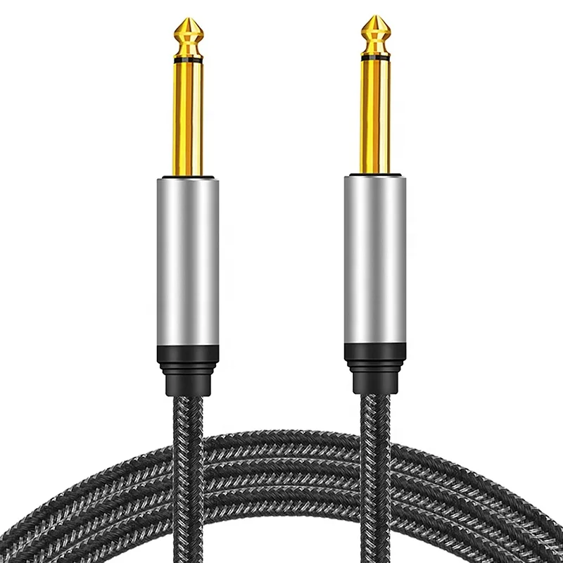Gold-Plated-Connectors-Low-Noise-6.35MM-TS-Mono-Jack-Guitar-Bass-Instrument-Cable-2m-Coaxial-Twisted-Pair-PVC-Braided-Jacket